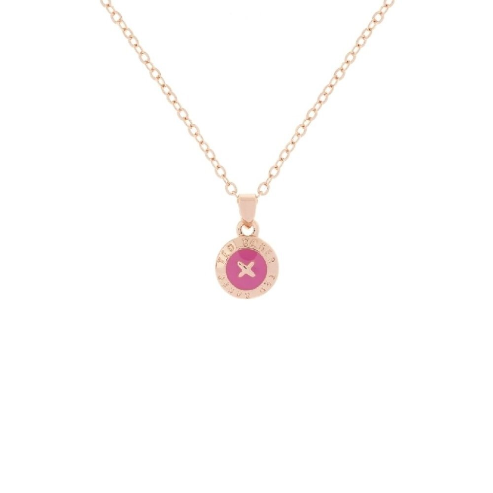 Ted Baker ROSE GOLD Elvina Mini Button PINK Enamel Pendant Necklace